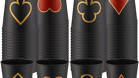 Hoolerry 72 Pcs Casino Party Cups 9 OZ Casino Theme Party Decorations Casino Poker Tumbler Shot Cup Plastic Game Night Themed Party Cup Casino Party Cup Favors Set for Birthday Wedding (Black)