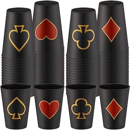 Hoolerry 72 Pcs Casino Party Cups 9 OZ Casino Theme Party Decorations Casino Poker Tumbler Shot Cup Plastic Game Night Themed Party Cup Casino Party Cup Favors Set for Birthday Wedding (Black)