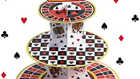 Casino Cupcake Stand 3 Tier for 24 Cupcakes Poker Dice Theme Cardboard Cake Dessert Holder Tower for Las Vegas Night Party Decoration Casino Decorations Adult Birthday Casino Themed Party Supplies