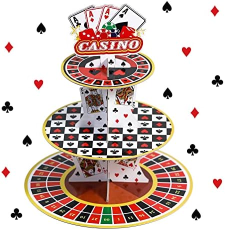 Casino Cupcake Stand 3 Tier for 24 Cupcakes Poker Dice Theme Cardboard Cake Dessert Holder Tower for Las Vegas Night Party Decoration Casino Decorations Adult Birthday Casino Themed Party Supplies