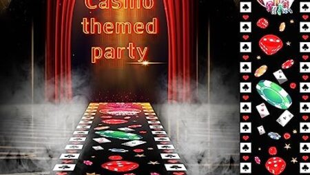 Thyle Casino Party Carpet Disco Runner Rug Party Aisle Hallway Rug 10 ft Area Track Floor Runner Non Slip Western Poker Rug with 2 Carpet Tape for Decor Birthday Theme Gathering (Casino)